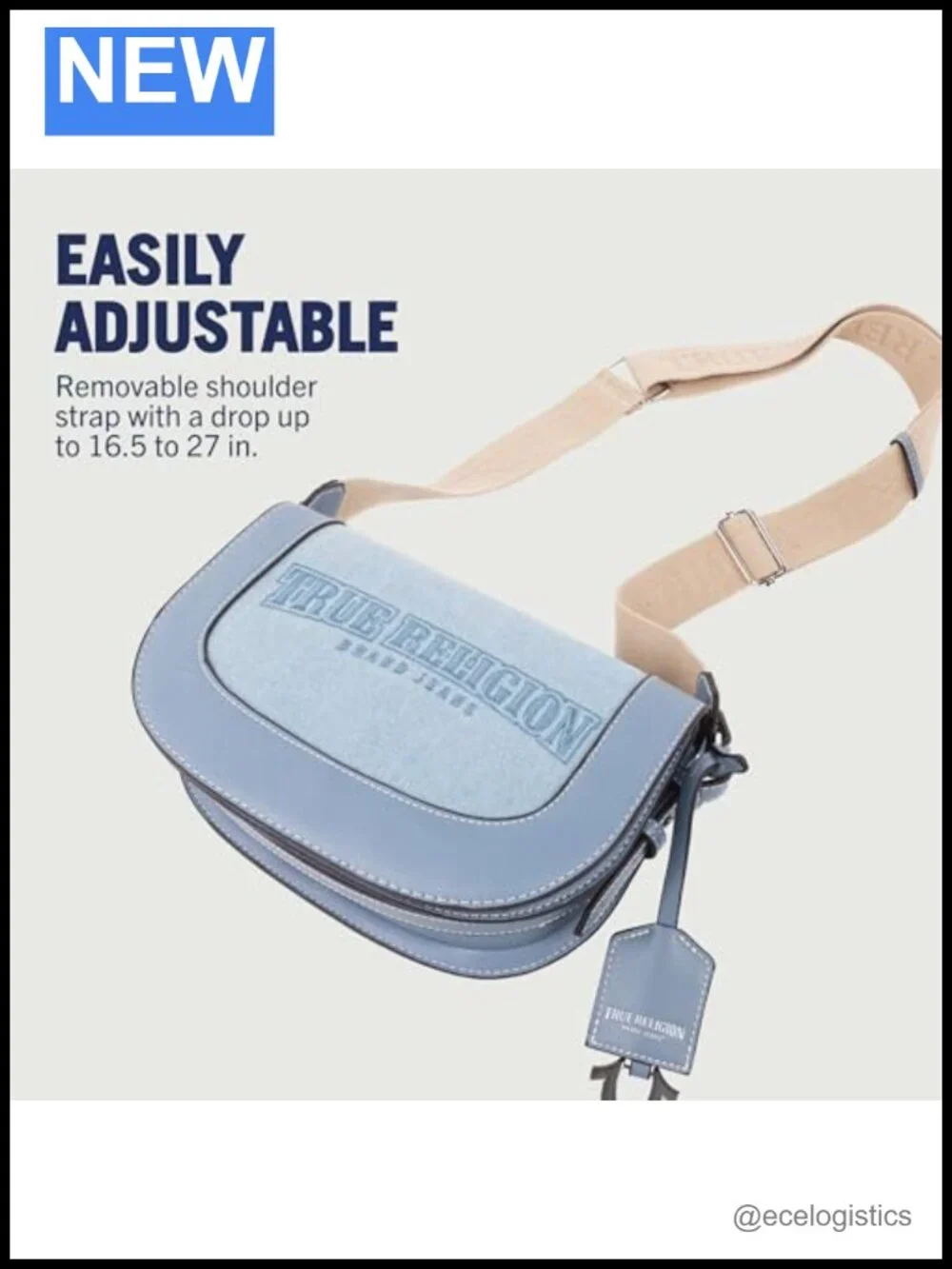 Saddle Bag with Adjustable Strap, Silver Hardware, Denim